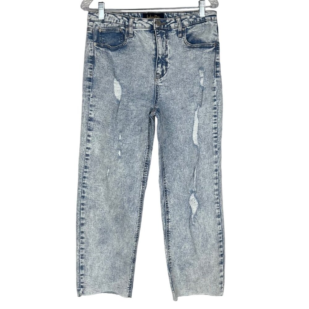 Indigo Rein‎ Acid Wash Jeans Womens Size 11 Raw Hem High Waist Destroyed